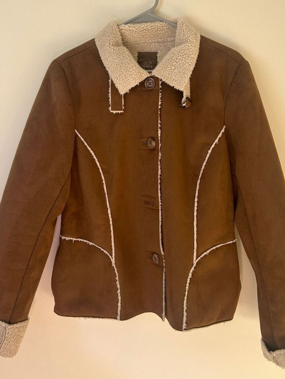 Vintage Old Navy Faux Suede Sherpa Shearling Jacket Brown Large Y2K